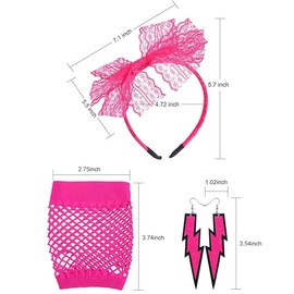 mefound 80s Fancy Dress Costume Accessories Set 1980s Fancy Party Costume Set for Women Lace Headband Earrings Fishnet Gloves 80s Retro Party