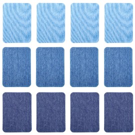 12Pcs Fabric Repair Patches, 4 x 3 Inches Cotton Iron on Patches for Clothing Inside & Outside Repair, Fabric Patches for Denim Jean Clothes Repair Decorating Kit (Light Blue&Sky Blue&Dark Blue)