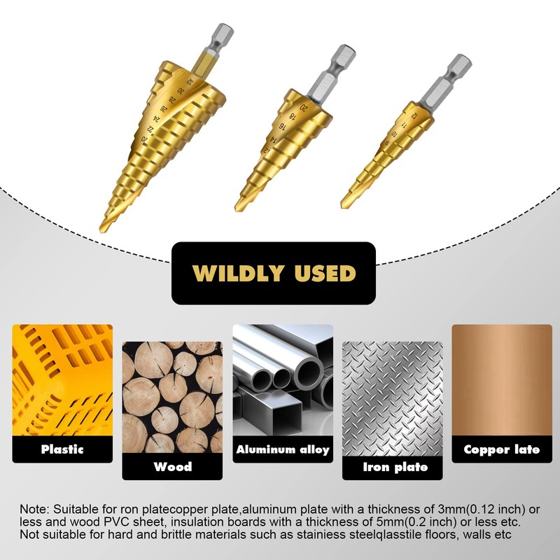 4 Pcs HSS Step Drill Bit Set, Titanium Coated High-Speed