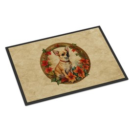 Caroline's Treasures DAC2341JMAT Chihuahua Christmas Flowers Doormat Front Door Mat Indoor Outdoor Rugs for Entryway, Non Slip Washable Low Pile, 24H X 36W