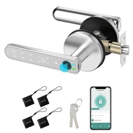 Foxgard Smart Fingerprint Door Lock:Fingerprint Door Knob-Biometric 5-in-1 Finger Print Door Lock-Smart Door Knob for Bedroom-APP Control-Easy Installation–Round Silver–1 Pack