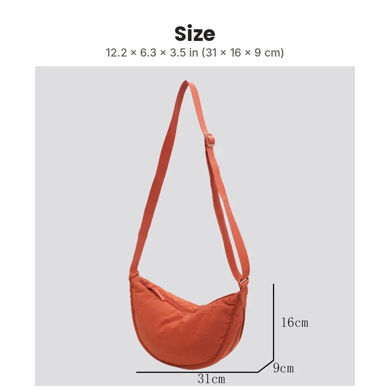 Nylon Crescent Crossbody Bag for Women – Lightweight Slouchy Hobo