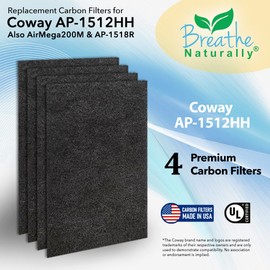 Breathe Naturally Replacement Filter Compatible with Coway AP-1512HH Series Air Purifiers - Air Purifier Carbon Filter - Activated Charcoal Filter Sheets - 15”x13”x0.2” (Pack of 4 Carbon Prefilters)