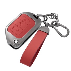 Qunzes Key Fob Cover with Heavy-duty Keychain for Jeep Wrangler JL JLU Rubicon Wagoneer Gladiator Sahara JT (RED)