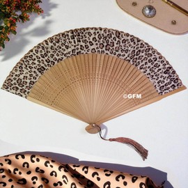 GFM® Bamboo Silk Handheld Folding Chinese Hand Fans for Summer, Wedding, Party Favour etc (FLSLK-MR-E) (F29-Leopard Brown)