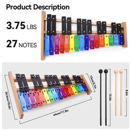Heuyrao 27 Notes Glockenspiel Xylophone, Professional Wooden Glockenspiel Instrument, Percussion Instrument Kit for Adults and Beginner - Includes 4 Mallets and Carrying Bag - Colorful
