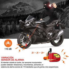 Candado de Alarma Para Moto, Alarma de Freno de Disco de 110 db con Sensor de Movimiento y Cable de 1.5m,lmpermeable y Antirrobo, con Motocicleta Bicicleta etc Vehículos con Llanta de Disco