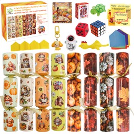 Ceiba Tree Thanksgiving Crackers Poppers Party Table Favors No-Snap No Popping 8 PCS Prefilled with Mini Toys Gifts Hats Joke Fall Dinner Games Activities for Kids Family Turkey Pumpkin Maple Elements
