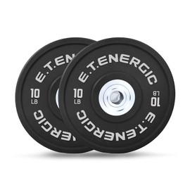 E.T.ENERGIC 10LB Bumper Plates Odorless with 2" Opening Olympic Weight Plates Bumper Weights Set with Hard Chrome Insert Strength Training (2 Pack)