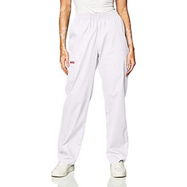 Dickies Women's Signature Elastic Waist Scrubs Pant, White, Medium