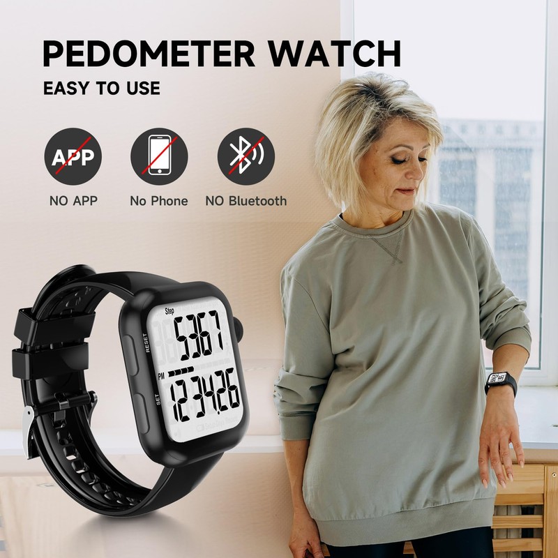 Pedometer Watch, Multi-Function Pedometer for Walking Steps and Miles, 3D