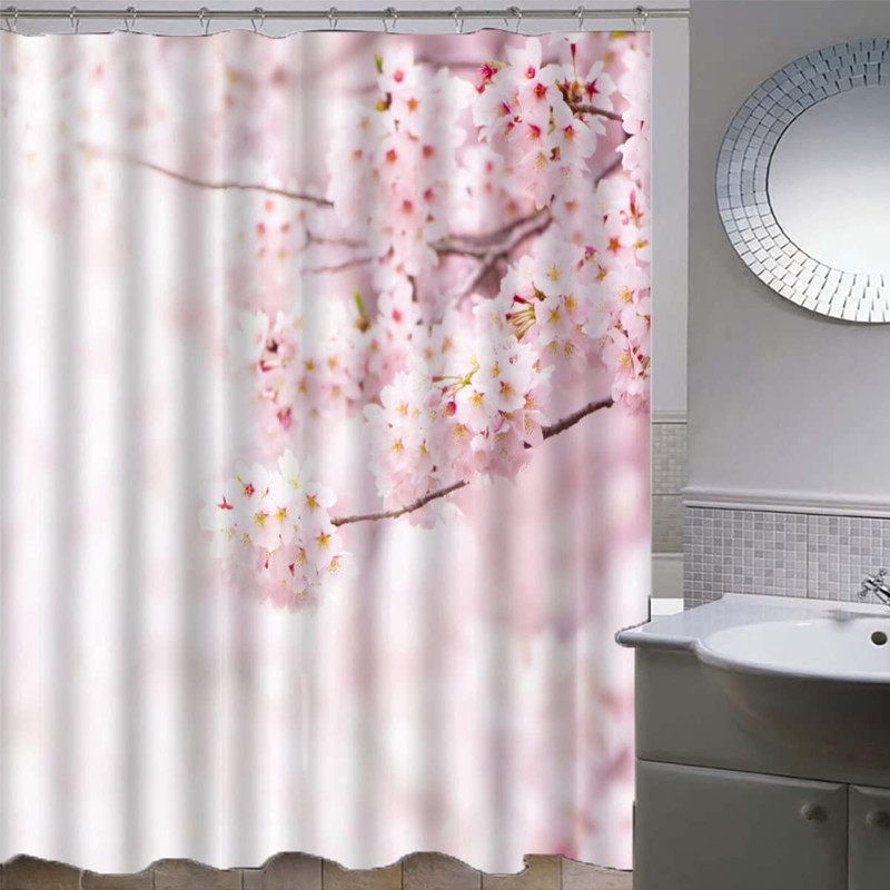 AASIRA Shower Curtain Anti-Mould Pink Sakura Bathroom Bath Waterproof Shower