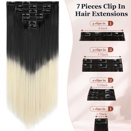 Clip in Hair Extensions for Women 7pcs Long Straight Dark Brown&Bleach Blonde Hair Extensions 23 Inch Natural Soft Clip on Extensions Synthetic Thick Hairpieces