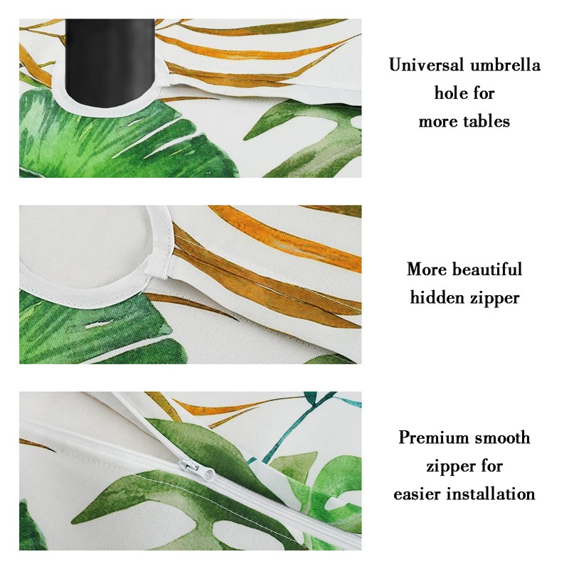 bnhjsdw Tropical Leaves Outdoor Tablecloth with Umbrella Hole for Rectangle
