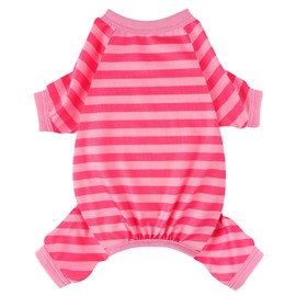 Dog Pajamas Pjs Stretchable Strip Dog Jumpsuit 4 Legs Pjs for Summer Dog Clothes Puppy Onesies Doggie Outfit (Pink, Large (Chest 17in))