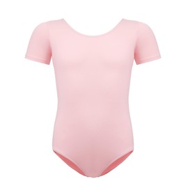 BALAYSIER Girls Gymnastics Leotards Short Sleeve Toddler Classic Ballet Leotard Dance Unitard Bodysuit Team Basic Outfits (Pink, 130)