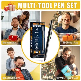 Cool Gifts For Men Woman, 6 IN 1 Multitool Pen For Him Father Grandpa Husband Boyfriend, Unique Multi Tool Gadget Stocking Stuffers Gifts From Daughter Wife Son (Black)