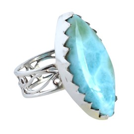 Ravishing Impressions Larimar-Ring aus 925er Silber, oval, Cabochon, blaue Lünette, verstellbar, natürlicher Edelstein, handgefertigter Schmuck, Boho-Geschenk für Frauen, einzigartig, L 1/2, Edelstein