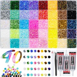 Juego de 50000 diamantes de imitación de resina para deslumbrar, juego de gemas multicolor con parte trasera plana de 0.118 in con 3 piezas de pegamen