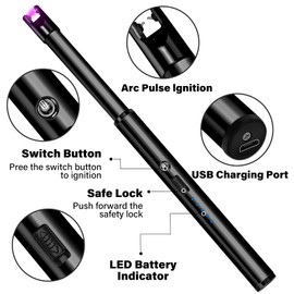 Navpeak Electric Candle Lighter Windproof USB Rechargeable Flameless Long Neck Lighter for Candles Gas Stove Fireplace BBQ Kitchen Grills (Black)