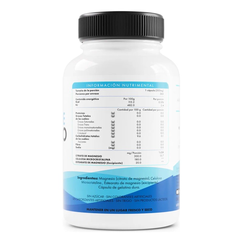 Citrato De Magnesio De 365 Cápsulas | Mantra Nutrition Sabor
