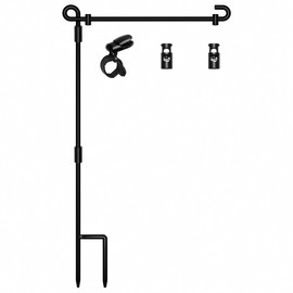HOOSUN Garden Flag Stand,Premium Garden Flag Holder Pole Metal Powder-Coated Weather-Proof Paint with Graden Flag Clip and Spring Stoppers Without Flag Garden Decorations
