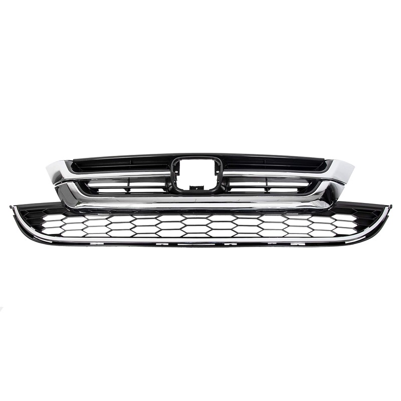 ECOTRIC Front Upper Bumper Hood Grill & Lower Mesh Chrome