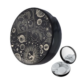 LRITER Contact Lens Case, Portable with Mirror, a Variety of Patterns and Shapes to Choose from, Auitable for Daily Makeup Office Travel Outdoor Use (Black Universe)