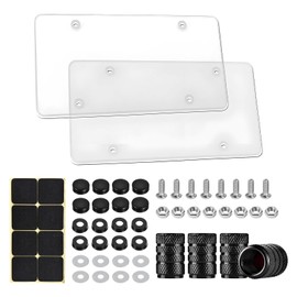 YTFRL 2 PCS License Plate Covers, Unbreakable Plastic Auto Tag Frame Protector with Screw Caps, Clear Flat License Plate Protective Shield Fits Standard US Plates, Car Accessories