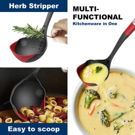 Premium Heat-Resistant Ladle with Silicone Edge- Ideal for Cooking & Non-Stick Cookware Ladle, Red