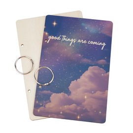 SUPERDANT Greeting Card Holder Planning Book Organizer Wooden Loose Leaf Binder Bloom Dreamy Cloud Photo Album 2-Rings Cover Planner Keeper Keepsake Gifts Good Things Are Coming Sign Cover Binder