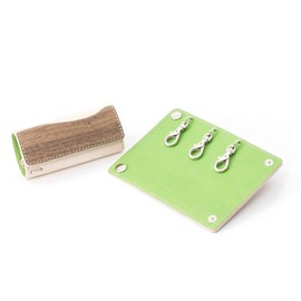[VARCO REAL WOOD] Key cover, Men's and Women's, Genuine Leather, Natural Wood, Leather, Made in Japan, natural/lime