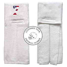 Player Number Football Towel White w/USA American Flag Number - Customize Your Number (7)