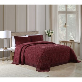 Beatrice Home Fashions Medallion Chenille Bedspread, King Sham, Burgundy