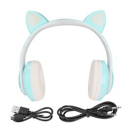 LXB39C Kids Headphone Bluetooth 5.0 Foldable Wireless Glowing Music Cat Ear Headphone for Kids(Water Green )