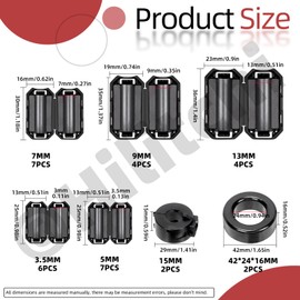 Hilitchi 32PCS Black Noise Suppressor Cable Clip Clip-on Ferrite Ring Core Assortment Kit 3.5mm 5mm 7mm 9mm 13mm 15mm 42mm x 24mm x 16mm Cord RFI EMI Noise Suppressor Filter for Telephones Speakers