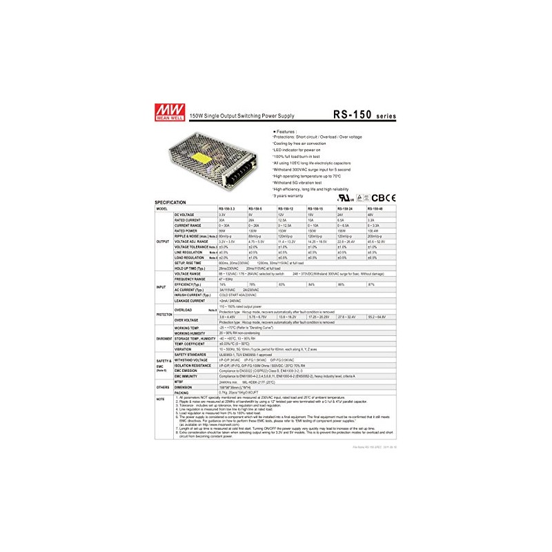 Switching power supply for LED 150W 15V 10A ; MeanWell,