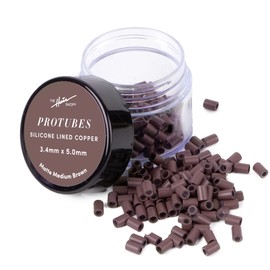 Matte Protubes by The Hair Shop, For I-Tip Hair Extension Silicone-Lined Micro Beads, Microlink, Rings, & Hand-tied Weft Methods, 3.4mm x 5.0mm (Matte Medium Brown)