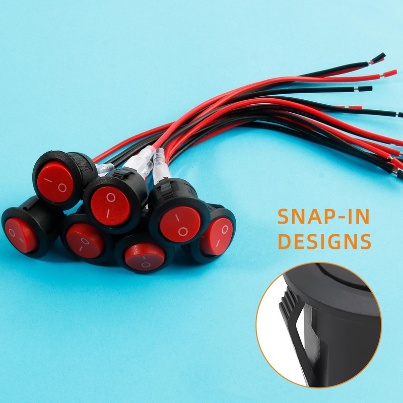 10pack On Off Switch,KCD1 Rocker Switch 2 Pin Mini Pre-Wired