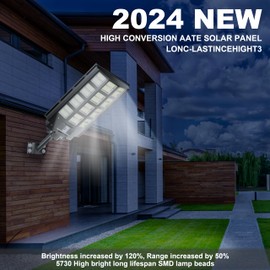 loyoele Solar Street Light 8000W Outdoor Waterproof, Solar Outdoor LED Street Light 120000 Lumens 7000K Dusk to Dawn, LED Wide Angle Lamp with Motion Sensor, for Parking Lot, Yard 1-Pack