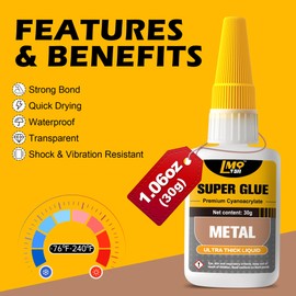 Metal Super Glue Liquid, 60g Clear Instant Thick CA Glue for Stainless Steel Aluminum DIY Crafts and Repairs, Fast Drying High Strength All Purpose Permanent Professional Cyanoacrylate Adhesives