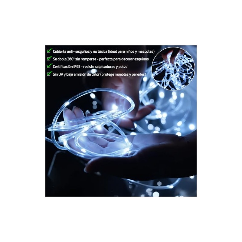 Manguera de Luz Led, 200LED, 8 Modos, IP65 (Luz Fría