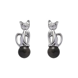 Deelfel Women's Sapphire, Cute, Silver, Gold, Pearl, Cat Earrings, Zirconia, Cat Stud Earrings, Sparkle, 925 Silver, Hypoallergenic, Friends, Birthday, Anniversary, Christmas Gift, Fashion Accessory,