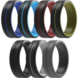 ThunderFit Silicone Wedding Rings for Men 2 Layers, Beveled Edge Rubber Engagement Bands 8.2mm Wide 2.5mm Thick - 1/2/3/4/5/6/7 Variety Multipack (Pack S, 5.5-6 (16.5mm))