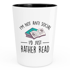 Bubble Hugs Book Lover Shot Glass 1.5oz - I'm not anti social I'd just rather read! - Bibliophile Fiction Novel Women Teens Teacher Librarian Book Reader Book Lover