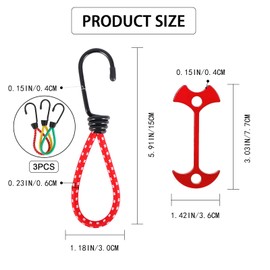 Eowppue 12Pcs Heavy-Duty Bungee Cords & Deck Plank Stakes Combo - 6in bungee cords with hooks & Black Fishbone Pegs for Outdoor Camping, Garage Organization, Travel Tie Down & Guyline Adjuster Set