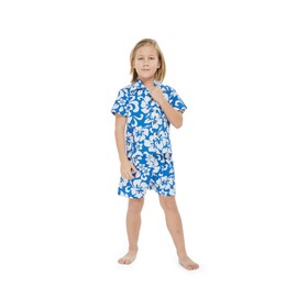 Conjunto de camisa hawaiana o cabaña para niño en atardecer azul, clásico Classic - Hibisco, color azul, 6 Años