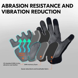 Vgo... 1 Pair Safety Work Gloves, Mechanics Gloves, Multi-Purpose Leather Work Gloves, Waterproof, Anti-Vibration (CA7723WR)