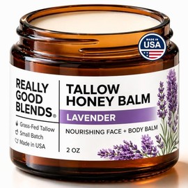 Really Good Blends - Bálsamo de Miel de Sebo, Mantequilla Corporal Orgánica, Sebo de Res Alimentada con Pasto para la Piel, Hidratante Calmante Totalmente Natural para Cuerpo y Cara | Hecho en EE.UU