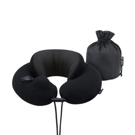 Travelmall Switzerland Premium Memory Foam Travel Neck Pillow, Inflatable with 3D Pump, Black for Airplane, Train, and Car Travel